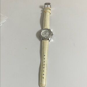 Invicta Cream Leather Strap Silver Watch
